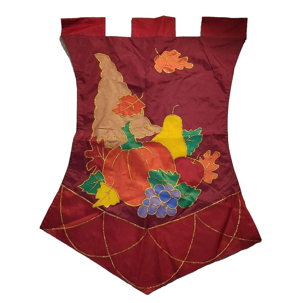 Jetmax Flag Banner Autumn Leaves Cornucopia Maroon Nylon w/ Gold Glitter 27"X31"